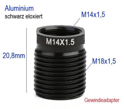 Alu gewindeadapter m18x1 - m18x1,5, auf